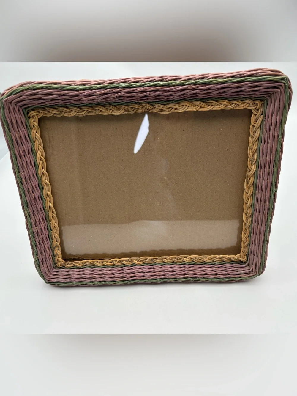 Vintage Wicker Decorative Photo Frame in Pink, Green & Natural -8x10 photo